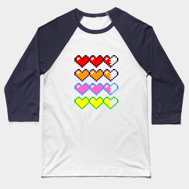 Pixel Hearts Baseball T-Shirt by theboredbandita